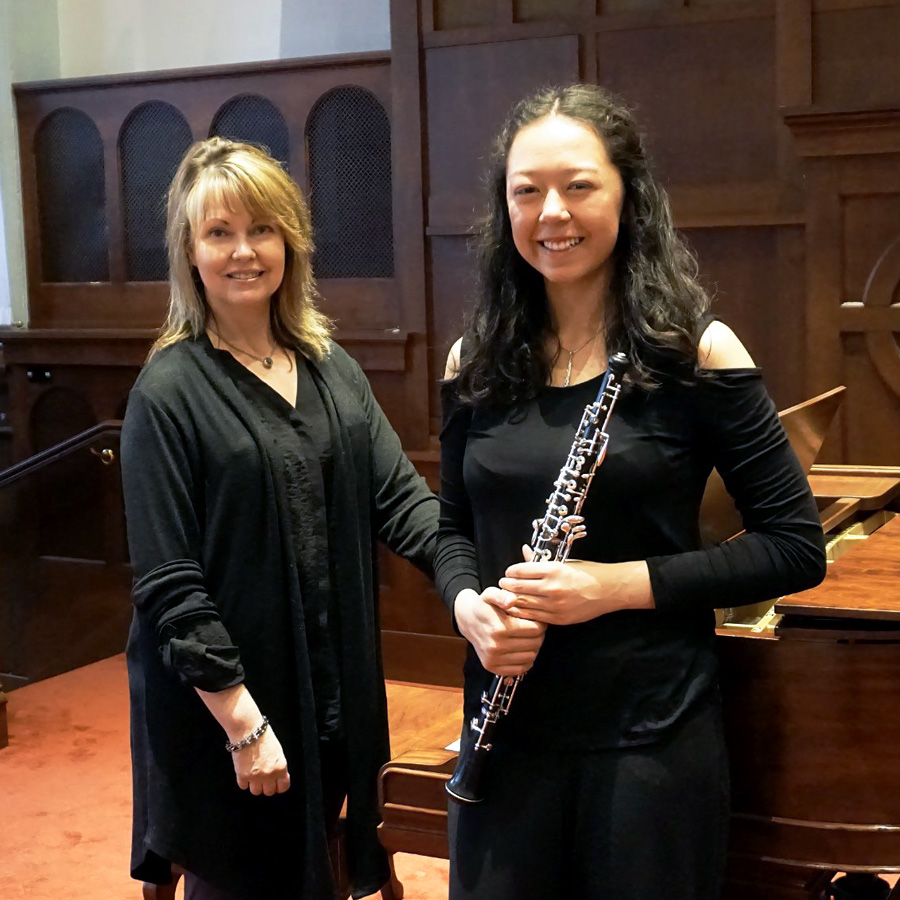 Image of oboe player and accompanist from the Cappella Performing Arts Center Oboe Chamber Recital.