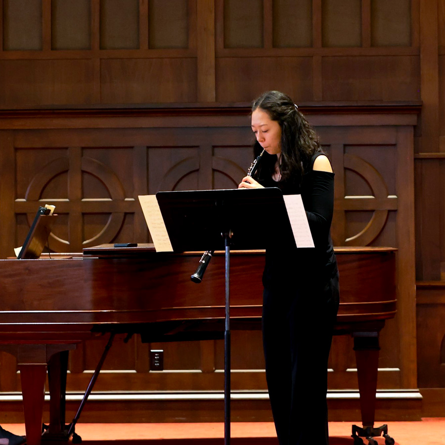 Oboist performing during the oboe chamber recital at Cappella Performing Arts Center in La Crosse, Wisconsin.